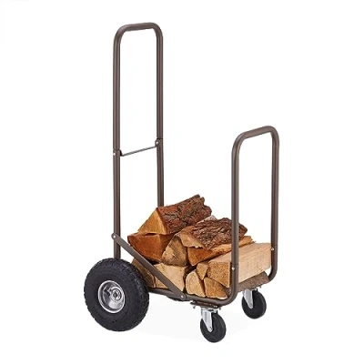Afbeelding van Relaxdays brandhout kar staal haardhoutrek met wielen brandhoutrek binnen en buiten