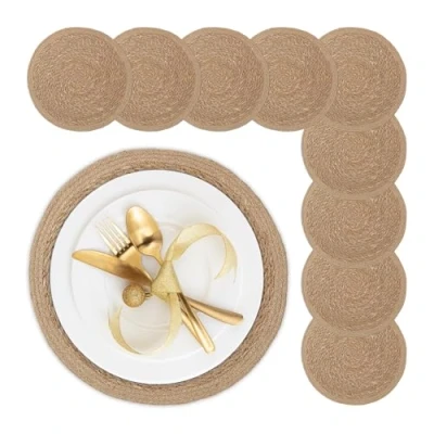 Afbeelding van placemat waterhyacint set van 10 voor eettafel ronde onderleggers Ø 37 cm natuur