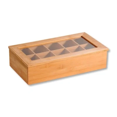 Afbeelding van Kesper Koffie cups/capsule houder/dispenser lade bamboe hout 34 x 31 8 cm Nespresso/dolce Gusto cupjes met vakjes