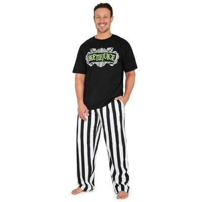 Afbeelding van Beetlejuice Pyjama voor heren, comfortabele loungewear set van katoen, cadeau Zwart/Wit