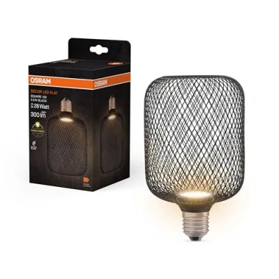 Afbeelding van OSRAM DECOR LED platte lamp in een metalen behuizing van mat kunststof zwart met 100 mm warm wit (2700 K), 3,5 W / 300 lm en E27 fitting, is niet dimbaar biedt elegante verlichting.