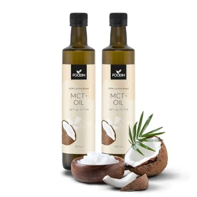 Image de FOODIN Huile MCT 1000 ml (2 x 500ml) 100% de Noix Coco Triglycérides à Chaîne Moyenne (MCT) Végétalienne, Sans Gluten, Additifs Idéale pour Régime Cétogène, Café &amp; Smoothies