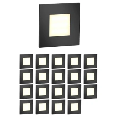 Afbeelding van ledscom.de LED trapverlichting / FEX voor binnen en buiten, vierkant, zwart, 85 x mm, warm wit, 20 stuks