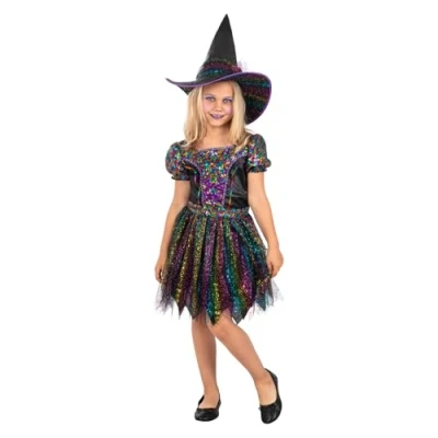 Afbeelding van FUNIDELIA Glitter Heks Kostuum voor meisjes Maat: 122 134 cm