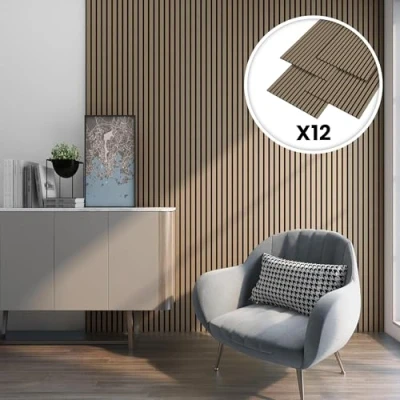 Afbeelding van Akoestisch Wandpaneel Vang set van 12 mdf 8,64 m² walnootkleurig licht