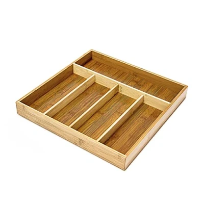 Afbeelding van Relaxdays bestekbak bamboe besteklade 5 vakken bestekla 34 x 33,5 cm natuur
