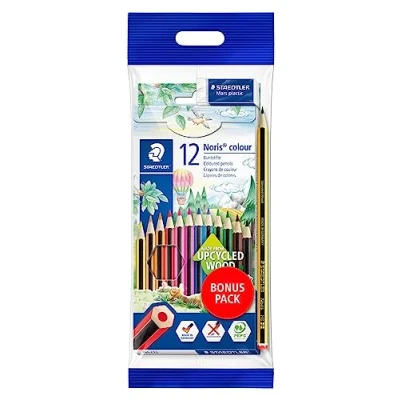 Afbeelding van Staedtler 61 SET6 ST Noris Kleurpotloden, Hoge Breukvastheid, Zeskant, Met Gum En Potlood, 12 Delig