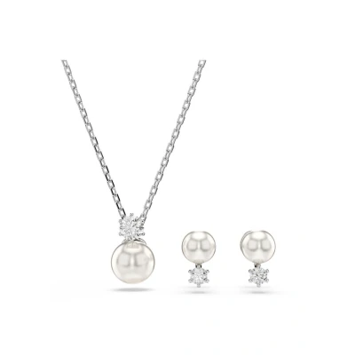 Afbeelding van Swarovski dames Matrix set van ketting en oorknopjes met kristal in de kleur Zilver
