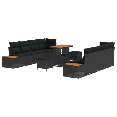 Afbeelding van vidaXL 11 delige Tuin Sofa Set met Kussens Zwart Poly Rattan Acacia
