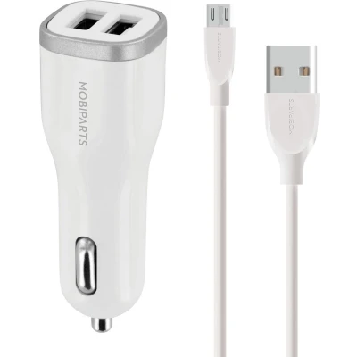 Afbeelding van Mobiparts Car Charger Dual USB 24W/4.8A + Micro Kabel Wit