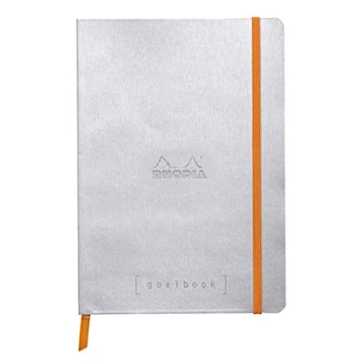 Afbeelding van RHODIA 117741C Notitieboek, Bullet Journal, Goalbook, zilver, A5, gestippeld, 240 pagina&#039;s, lichtbruin papier, 90 g, 2 banden, elastische sluiting, omslag van kunstleer