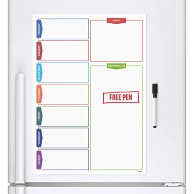 Afbeelding van CKB Ltd® Magnetisch whiteboard voor koelkast DIN A3 met marker en wisser), grote droog uitwisbare dagplanner keuken, kantoor, notities, waarschuwingen