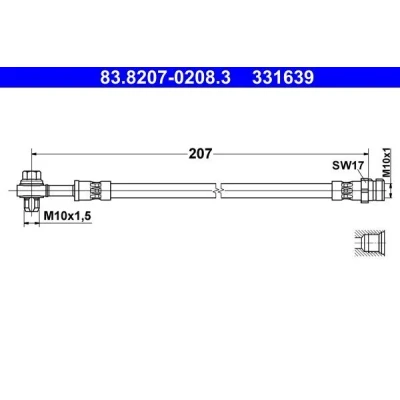 Afbeelding van ATE 83.8207 0208.3 Remslang 207mm M10x1mm