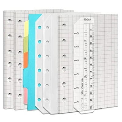 Afbeelding van DY.2ten A7 navulverpakking voor 6 gaats schriften 135 vellen (270 pagina&#039;s) grafisch papier + 2 hoezen met ritssluiting 5 tabbladen liniaal Filofax papiervullingen