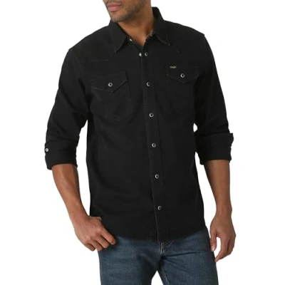Afbeelding van Wrangler Iconische denim overhemdknopen voor heren, klassieke pasvorm, zwart/denim, M, Zwarte
