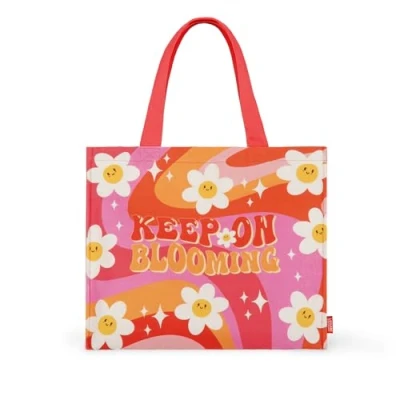 Afbeelding van Legami Grote strandtas, strandtas van versterkt materiaal, met magneetsluiting, draagtas, belastbaar tot 15 kg, 44 x 61,5 cm, daisy, Roze, Eigentijds