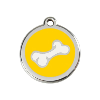 Afbeelding van Comic Bone Yellow roestvrijstalen hondenpenning medium/gemiddeld dia. 3 cm RedDingo