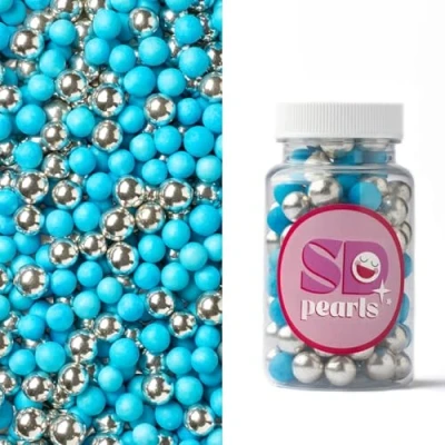 Image de SD Pearls Mélange de perles et sucre multicolores comestibles pour gâteaux, muffins cupcakes (mélange « bleu », 90 g)