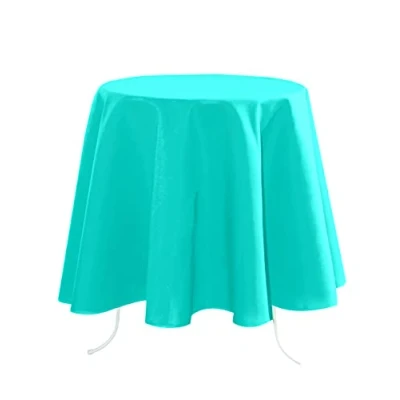 Afbeelding van stof Textiles Tafelkleed rond D180 cm turquoise Eettafel tafellakens polyester tafel dekken nette afwerking