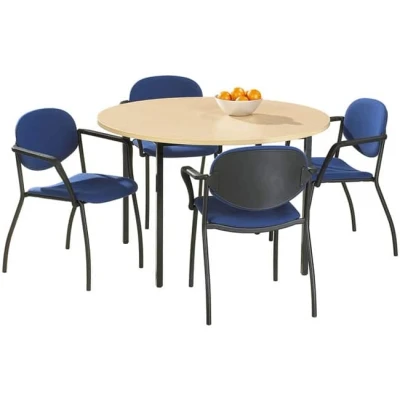 Afbeelding van Ronde vergadertafel of kantoortafel Kubus 120 cm bladkleur Robson Eiken framekleur Licht grijs (Ral 7035)