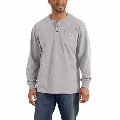 Afbeelding van Carhartt Workwear Henley Pocket T shirt met lange mouwen voor heren, 1 stuk, Grijs Chinees