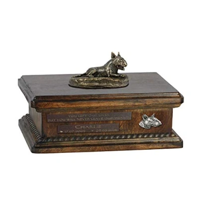 Afbeelding van Persoonlijke urn hond voor Bull Terrier met beeldje en houten design