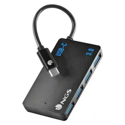 Afbeelding van NGS HUB USB(C) A 4XUSB(A) 3.0 IHUB4 0.24M NEGRO (USB C, 4 Havens), Docking station + USB hub, Zwart
