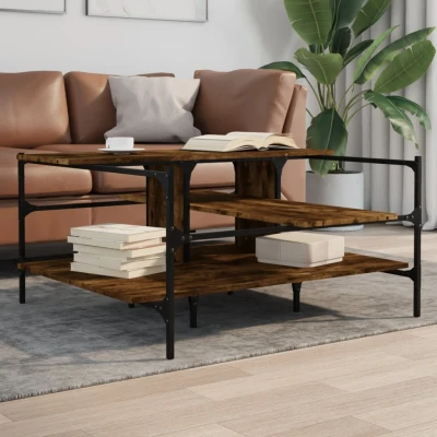 Afbeelding van Salontafel 100x100x48,5 cm bewerkt hout gerookt eikenkleurig