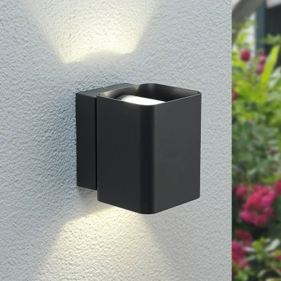 Afbeelding van Lucande LED wandlamp buiten 2lichts aluminium H: 13.2 cm grafietgrijs Inclusief lichtbronnen