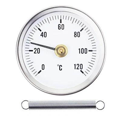 Afbeelding van Thermometer 0 120 met veer, clip voor buismontage, bimetalen oppervlak van roestvrij staal, 63 mm