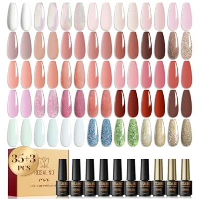 Afbeelding van ROSALIND semi permanente nagellak, 38 stuks, 35 kleuren, mini, wit, transparant, nude, jelly glitter, gel, soak off, UV/LED, permanent, manicureset voor manicuresalon, doe het zelf,