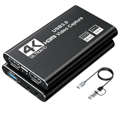 Afbeelding van XIIXMASK Video opnamekaart, USB 3.0 4K HDMI in lus, 1080P 60FPS/2K 30FPS videogame opname voor streaming, werkt PS5/Switch/PC/OBS (zwart)