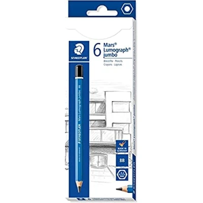Afbeelding van Staedtler Mars Lumograph Jumbo, hoge kwaliteit, 8B, grote module voor schrijven en tekenen, kartonnen etui met 6 potloden 100J 8B VE
