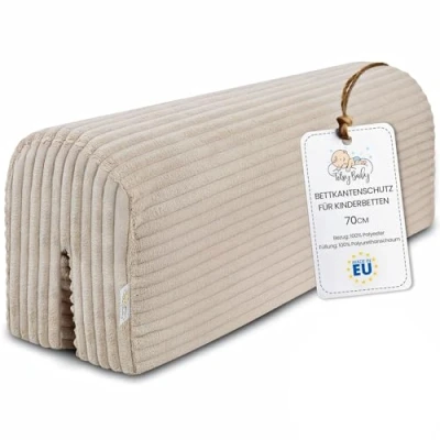 Afbeelding van Bedrandbescherming voor kinderbed 70 cm framebescherming babybed, valbescherming boxspringbed, bedhek met randbescherming, beige B