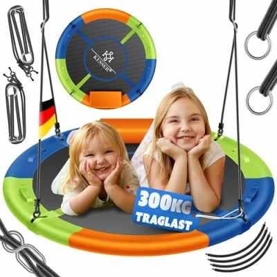 Afbeelding van KESSER® Vogelnestschommel Ø 100 cm, belastbaar tot 300 kg, met kussen en 4 verstelbare handgrepen, voor kinderen volwassenen, meerkleurig