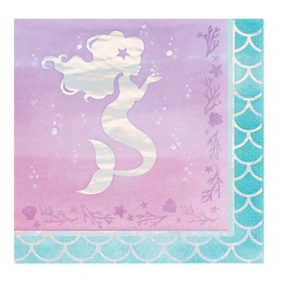 Image de 16 serviettes sirène irisées 33x33cm