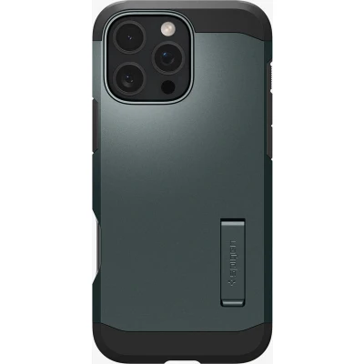 Afbeelding van Spigen Tough Armor Hoesje Geschikt voor Apple iPhone 16 Pro Compatibel met MagSafe Back Cover Militaire Standaard Kickstand Groen