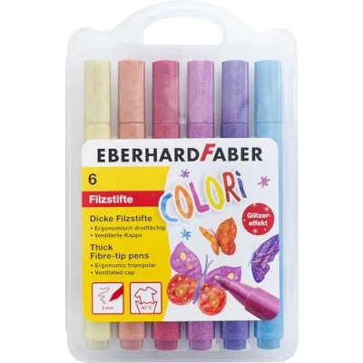 Afbeelding van EBERHARD FABER 551214 6 stuks dikke glitterstiften in kunststof etui, lijndikte 2 mm