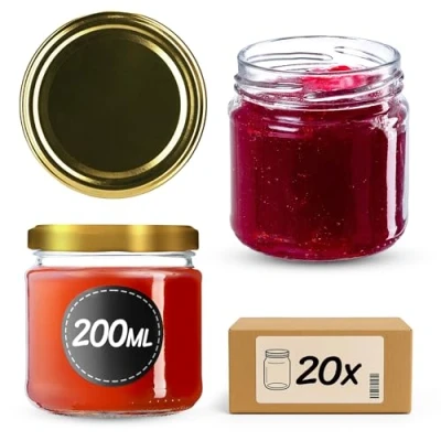 Afbeelding van KADAX Kleine inmaakpotten, 200 ml, luchtdicht, rond, FI66 mm, jampotten, bokalen, minipotten voor honing en kruiden, 20 stuks, goudkleur