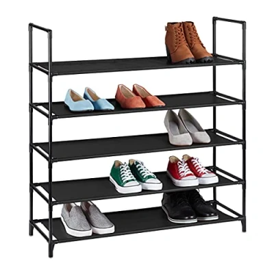 Afbeelding van Relaxdays Schoenenrek stof XL schoenen opbergrek campingkast schoenenkast zwart