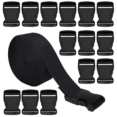 Afbeelding van RETON 15mm brede 10 Yards zwarte nylon singelband + 20 stuks verstelbare gespen plastic zijontgrendeling