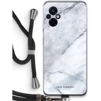 Afbeelding van Case Company® hoesje met Koord geschikt voor Xiaomi Poco M5 Witte marmer Telefoonhoesje Zwart Bescherming aan alle Kanten en Over de Schermrand