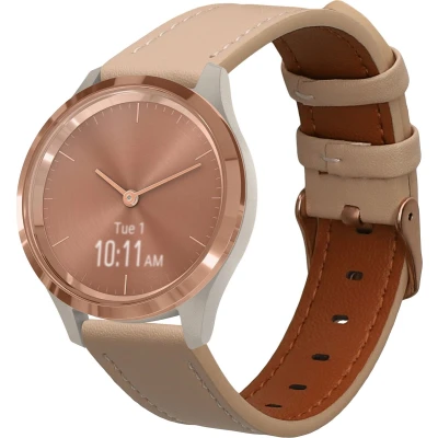 Afbeelding van kwmobile lederen horlogebandje geschikt voor Garmin vivomove 3S polsband Echt leren smartwatch bandje Activity tracker horloge band in beige / bruin