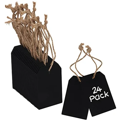 Afbeelding van Belle Vous Etiket zwart leisteen van hout (24 stuks) 8 x 5 cm mini leisteen, rechthoekig, voor dubbelzijdig bericht, bruiloften, feesten, tafeldecoratie en prijskaartje