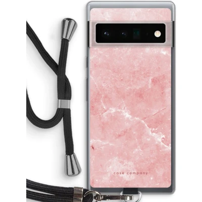 Afbeelding van Case Company® hoesje met Koord geschikt voor Google Pixel 6 Pro Roze marmer Telefoonhoesje Zwart Bescherming aan alle Kanten en Over de Schermrand