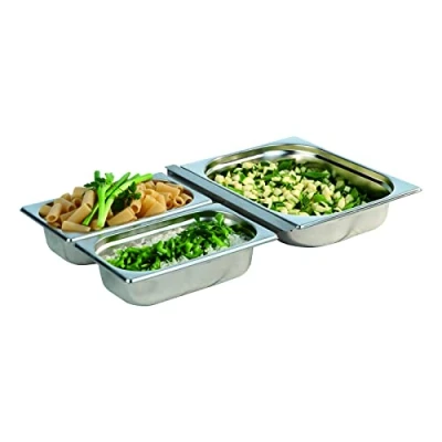 Afbeelding van APS 81850 GN Set van 4 roestvrijstalen containers bestaande uit: 1 container 1/2, liter 2 1/4, 1,8 l 26,4 x 16,2 cm, diepte 65 mm adapter/tussenstang