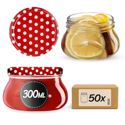 Afbeelding van KADAX 50 kleine mini glazen voor honing en specerijen, 300 ml, met deksel