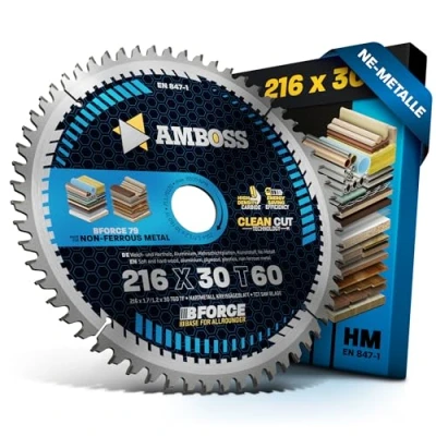 Afbeelding van Cirkelzaagblad HM 216 x 30 mm, trapeziumvormige platte vertanding voor aluminium. AMBOSS WERKZEUGE® Zaagblad geschikt Metabo TS Bosch GCM 8.GCM 800 SJ. PCM 305 D