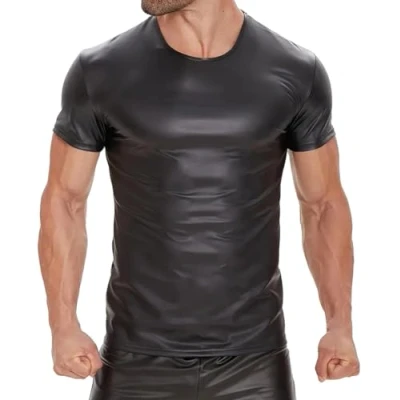 Afbeelding van Manview Latex achtige top voor heren, Zwart T shirt