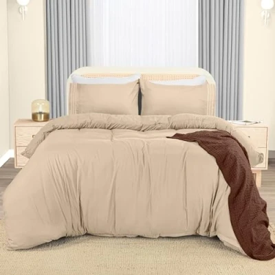 Afbeelding van Utopia Bedding Dekbedovertrekset Microvezel polyester dekbedovertrek 200 x cm + 2 geborduurde kussenslopen 50 75 beige